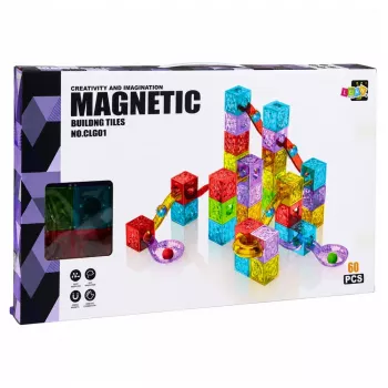 LEAN TOYS magnetilised ehitusklotsid 60 tk - värviline kuubiku palli raja ehituskomplekt