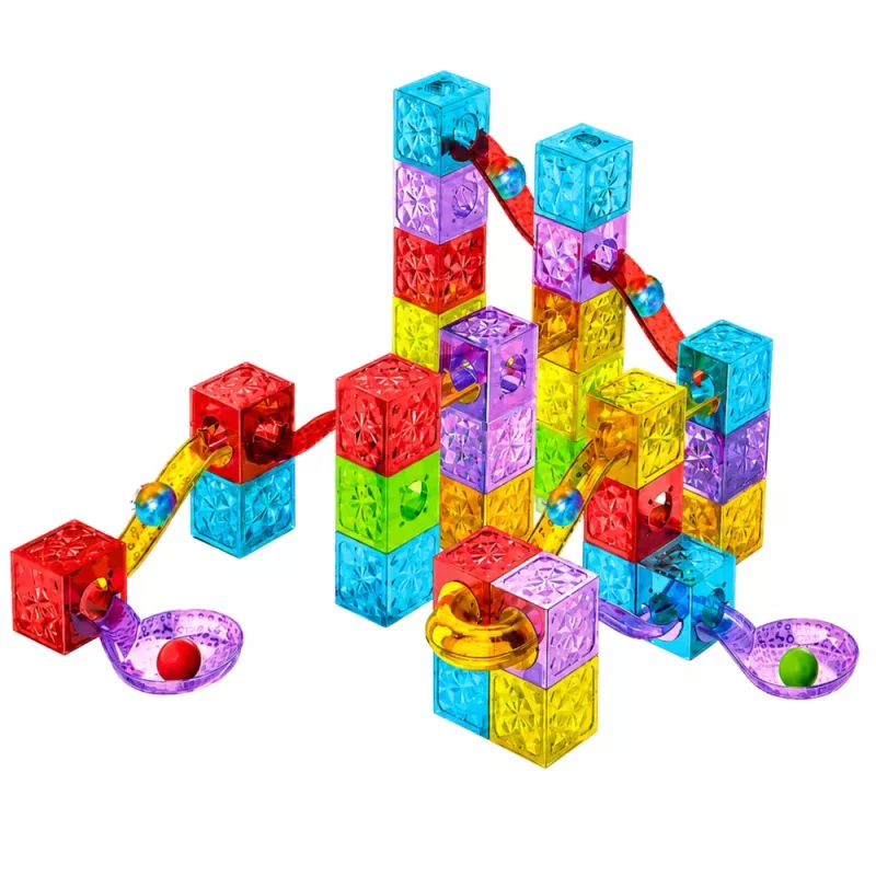 LEAN TOYS magnetilised ehitusklotsid 60 tk - värviline kuubiku palli raja ehituskomplekt