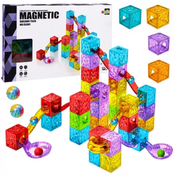 LEAN TOYS magnetilised ehitusklotsid 60 tk - värviline kuubiku palli raja ehituskomplekt