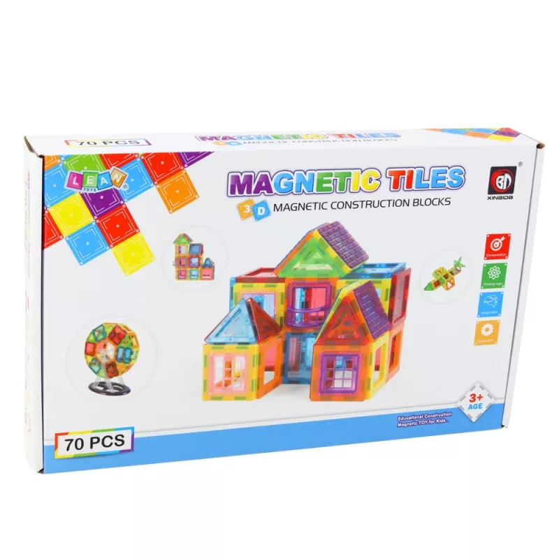 LEAN TOYS Magnetilised ehitusklotsid, 70 tk – Hariduslik STEM ehitusmänguasi tugevate neodüümmagnetitega, mitmevärviline ABS-plast, ohutu ja vastupidav lastele alates 3. eluaastast