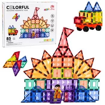 LEAN TOYS Magnetilised ehitusklotsid 3D paneelid Loov STEM Värvilised 85 tk.