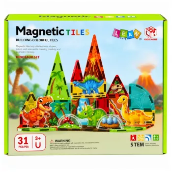 LEAN TOYS Magnetilised ehitusklotsid dinosaurused vulkaan 31 tk
