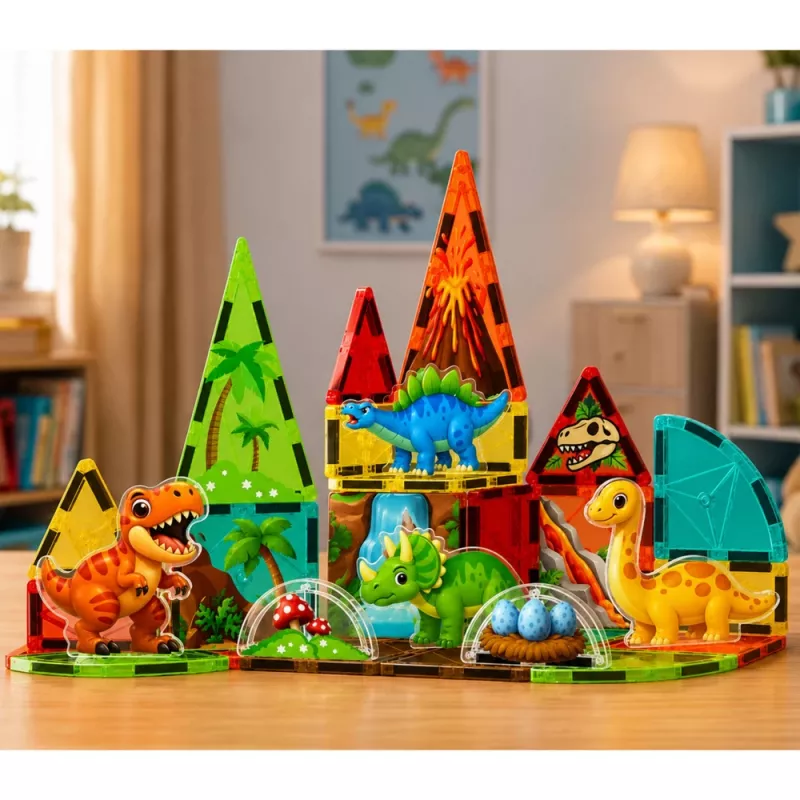 LEAN TOYS Magnetilised ehitusklotsid dinosaurused vulkaan 31 tk