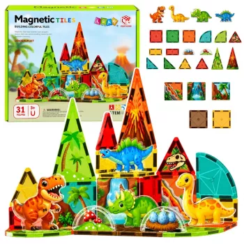 LEAN TOYS Magnetilised ehitusklotsid dinosaurused vulkaan 31 tk