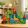 LEAN TOYS Magnetilised ehitusklotsid dinosaurused vulkaanikomplekt – 43-osaline STEM õppemänguasi lastele alates 3. eluaastast