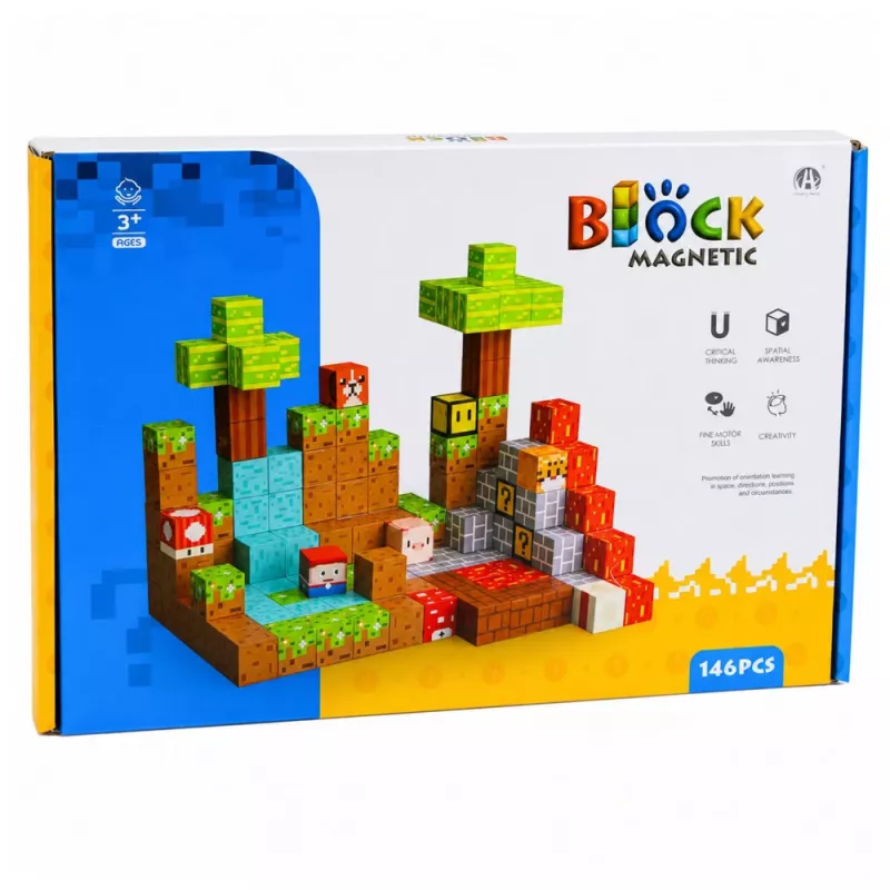 LEAN TOYS Magnetilised ehitusklotsid Pixel World värvilised kuubikud 146 tk