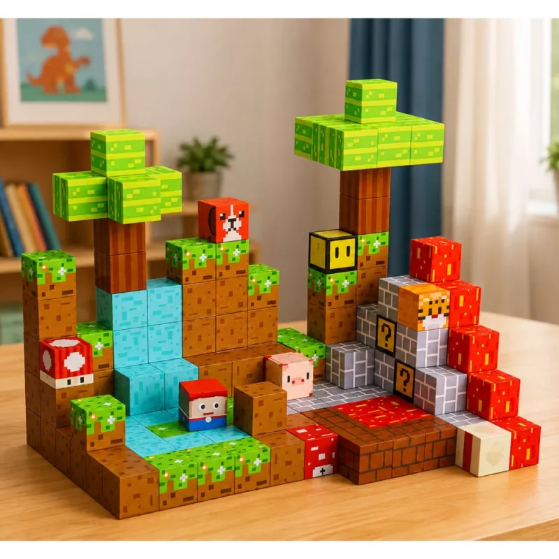 LEAN TOYS Magnetilised ehitusklotsid Pixel World värvilised kuubikud 146 tk