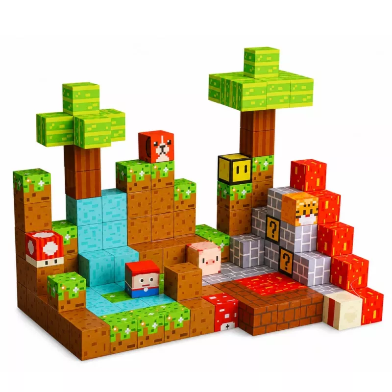 LEAN TOYS Magnetilised ehitusklotsid Pixel World värvilised kuubikud 146 tk