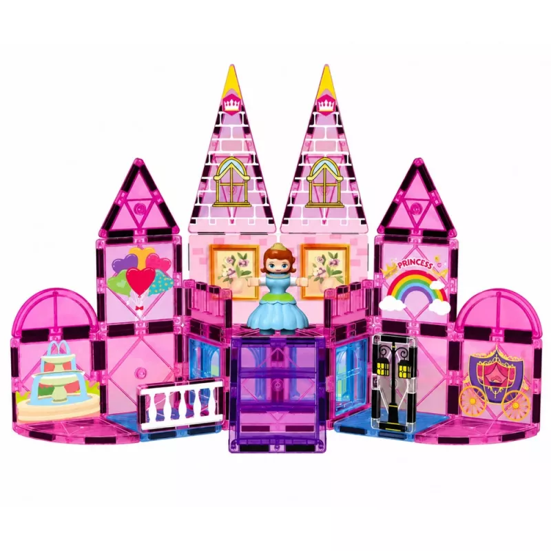 LEAN TOYS Magnetilised ehitusklotsid printsessi loss roosa 38 tk.