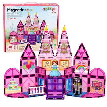 LEAN TOYS Magnetilised ehitusklotsid printsessi loss roosa 38 tk.