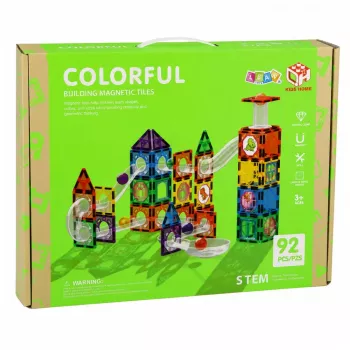 LEAN TOYS magnetilised ehitusklotsid rajakomplekt STEM-pallide ja dinosaurustega – 92 osa