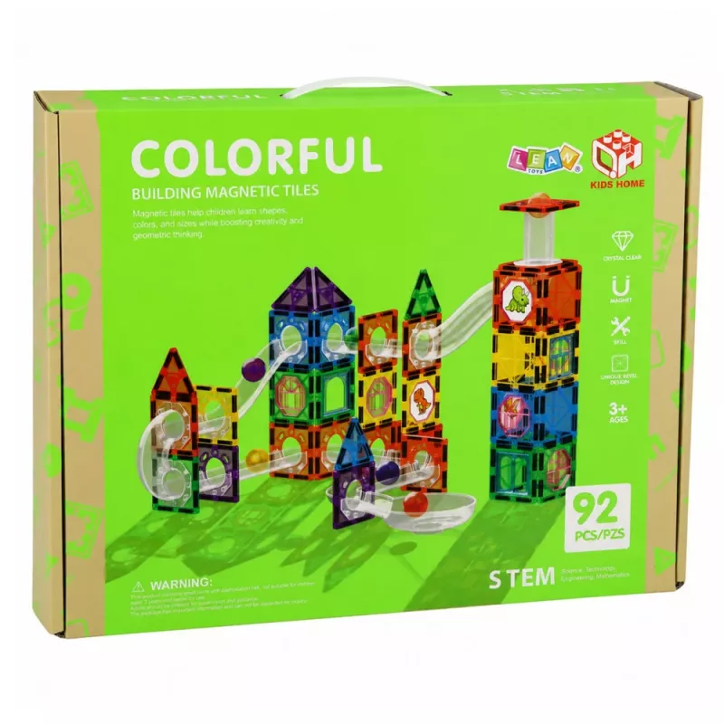 LEAN TOYS magnetilised ehitusklotsid rajakomplekt STEM-pallide ja dinosaurustega – 92 osa