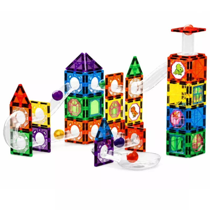LEAN TOYS magnetilised ehitusklotsid rajakomplekt STEM-pallide ja dinosaurustega – 92 osa