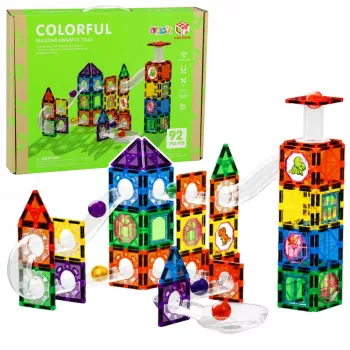 LEAN TOYS magnetilised ehitusklotsid rajakomplekt STEM-pallide ja dinosaurustega – 92 osa