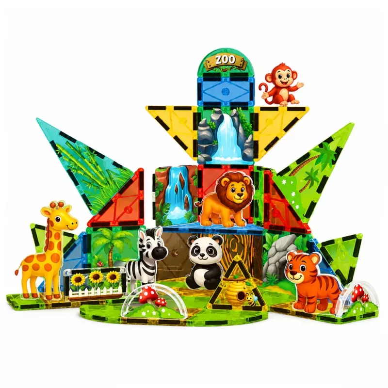 LEAN TOYS Magnetilised ehitusklotsid metsloomad džungel ZOO 52 tk