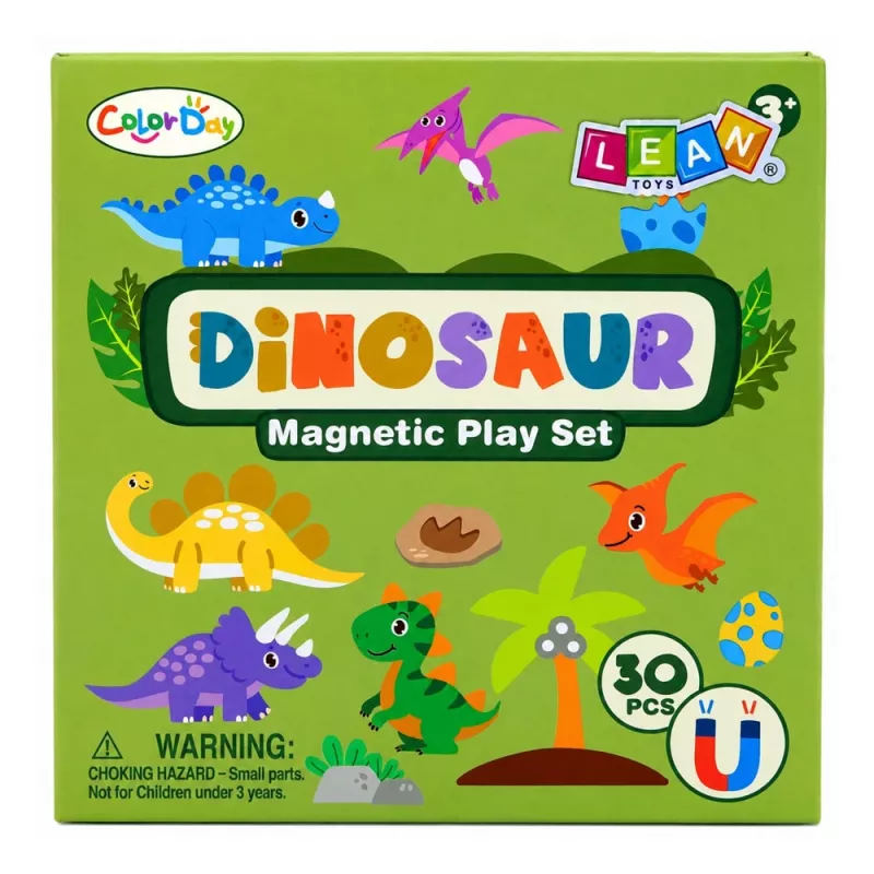 LEAN TOYS Magnetiline pusleraamat Dinosaurs Colorful Magnets 30 tk