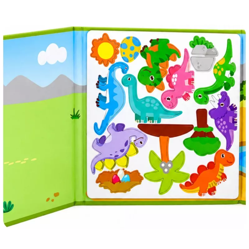 LEAN TOYS Magnetiline pusleraamat Dinosaurs Colorful Magnets 30 tk