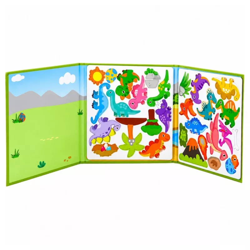 LEAN TOYS Magnetiline pusleraamat Dinosaurs Colorful Magnets 30 tk