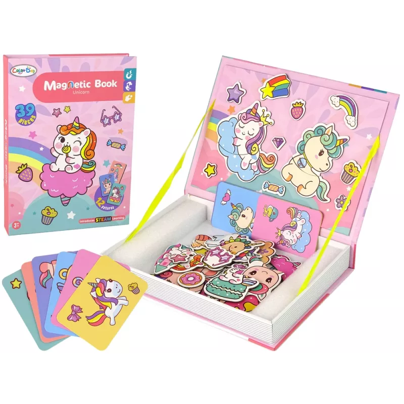 LEAN TOYS Magnetic Puzzle Book Unicorns Puzzles Cards