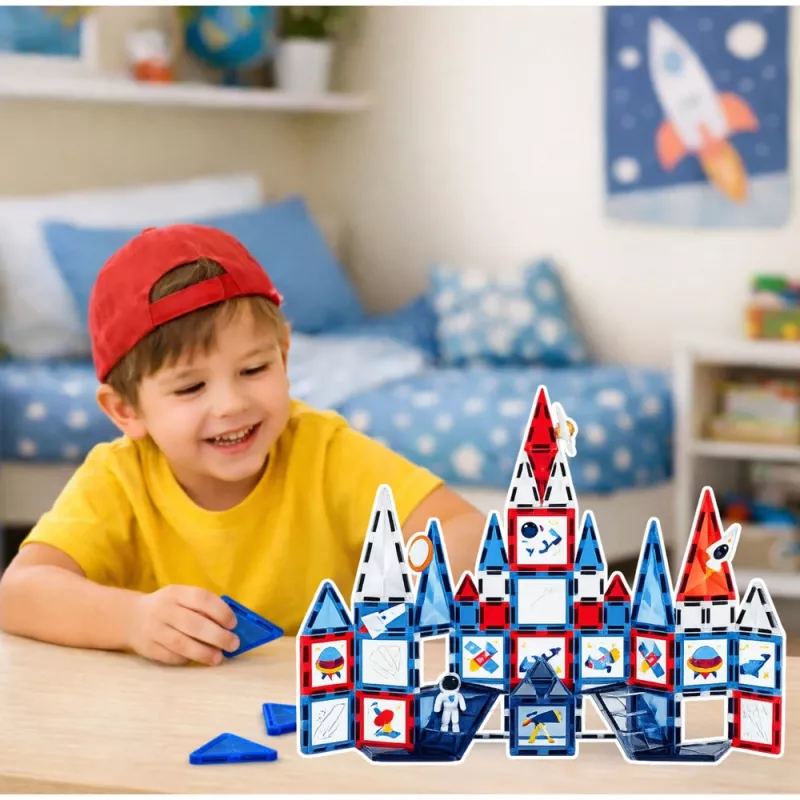LEAN TOYS Magnetilised Kosmoseaknad Ehitusklotsid 90 tk – ABS Plastik STEM Ehituskomplekt