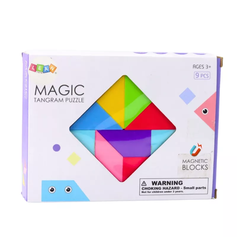LEAN TOYS Magnetilised Tangrami Klotsid Värviline Pusle Kleepsudega 9 tk