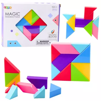 LEAN TOYS Magnetilised Tangrami Klotsid Värviline Pusle Kleepsudega 9 tk