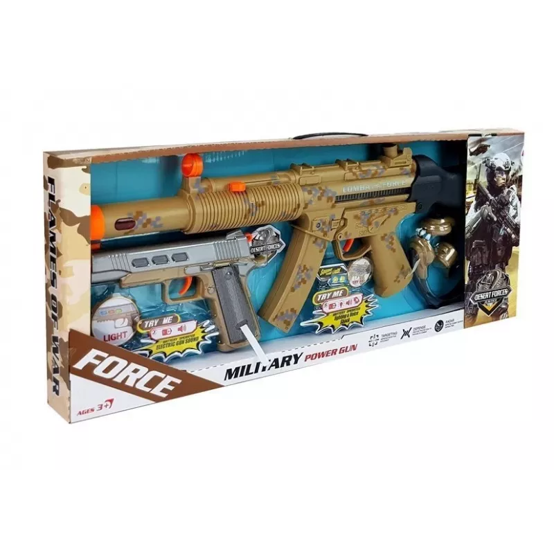 LEAN TOYS Military Weapon Set Rifle Pistol Headphones Whistle Lights