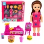 LEAN TOYS Mini nukukomplekt kassaaparaadi, müüjana, hamburgeri ja jäätise tarvikutega