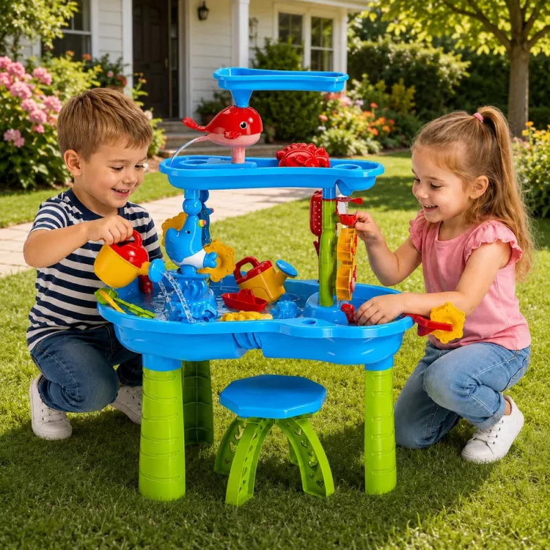 LEAN TOYS mitmetasandiline veelaud mänguväljak toolitarvikute ja vormidega 63cm