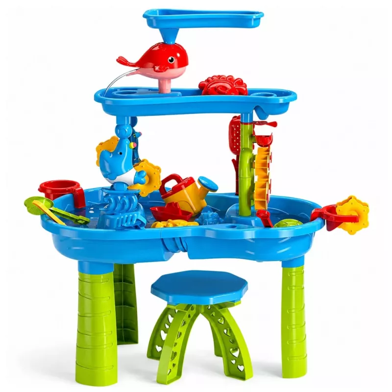LEAN TOYS mitmetasandiline veelaud mänguväljak toolitarvikute ja vormidega 63cm