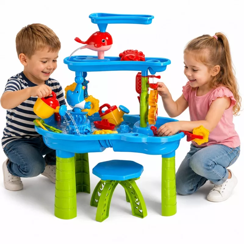 LEAN TOYS mitmetasandiline veelaud mänguväljak toolitarvikute ja vormidega 63cm