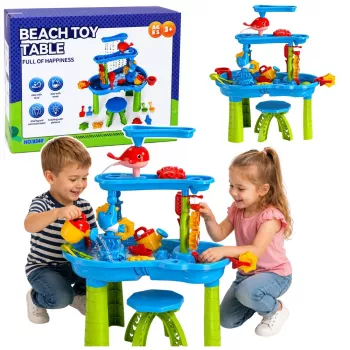 LEAN TOYS mitmetasandiline veelaud mänguväljak toolitarvikute ja vormidega 63cm