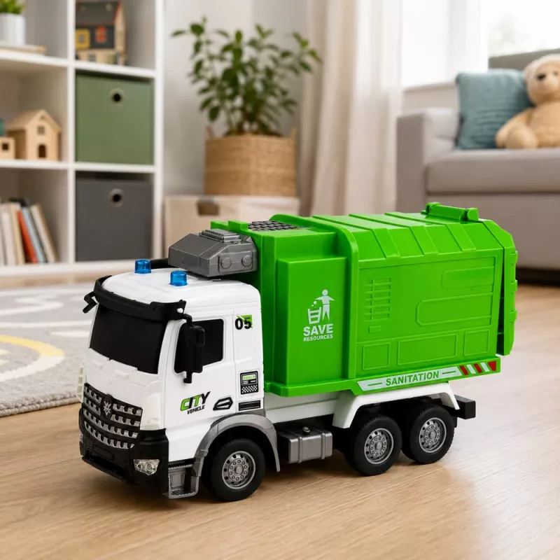 LEAN TOYS Kommunaalsõiduk Kaugjuhtimisega Prügiauto RC Konteiner Prügikast Tuled 1:14