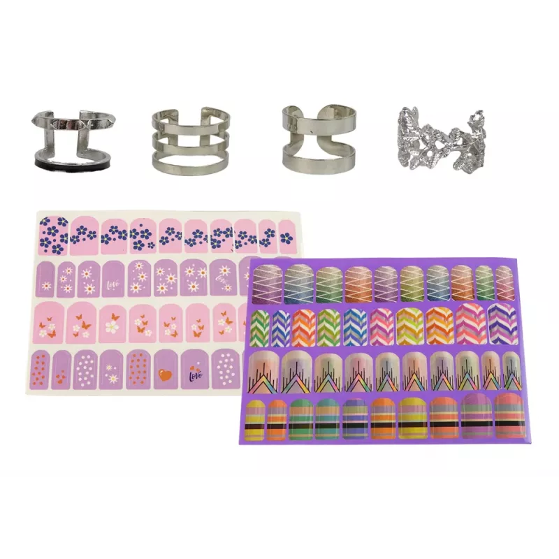 LEAN TOYS Nail Painting Set Nail Lacquers Glitter Stickers Rings
