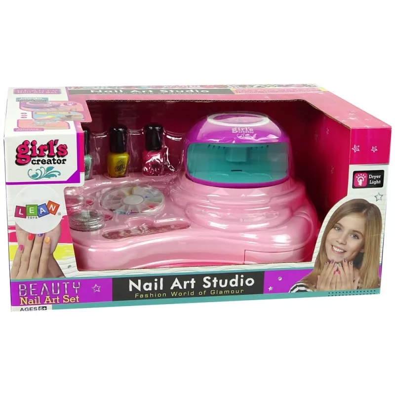 LEAN TOYS Küünelakikomplekt küüneläike, kuivati ja kleebistega