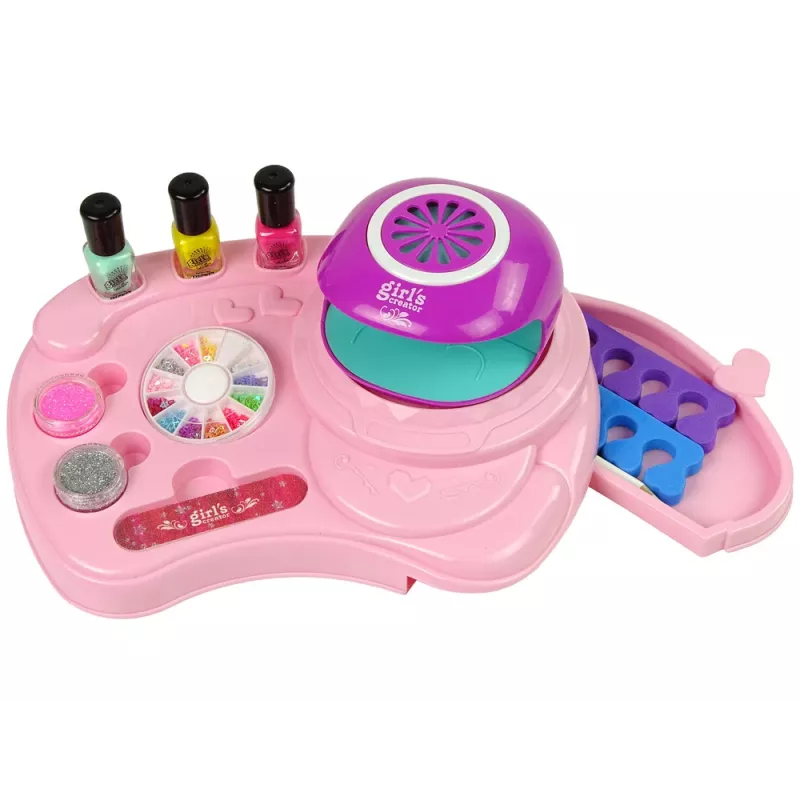 LEAN TOYS Küünelakikomplekt küüneläike, kuivati ja kleebistega