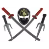 LEAN TOYS Ninja Warrior komplekt maski, mõõga, pistodade, visketähtede, vibu ja nooltega – punased kaunistused (10 osa)