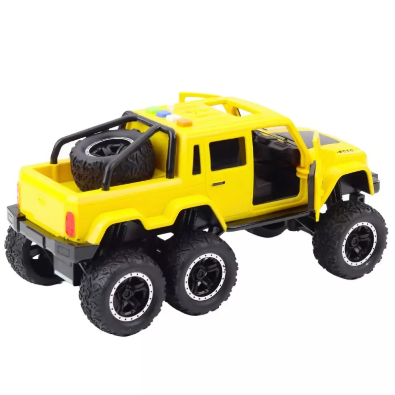 LEAN TOYS maastikuauto hõõrdajamiga tulede ja helidega kollane 6x6 1:16