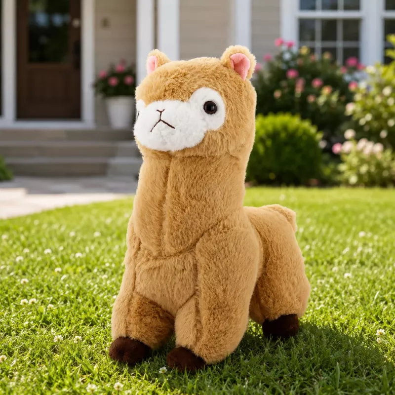 LEAN TOYS Pehme alpaka-laama mänguasi - Kreem, 28 cm, kaisuloom ülipehme karvaga