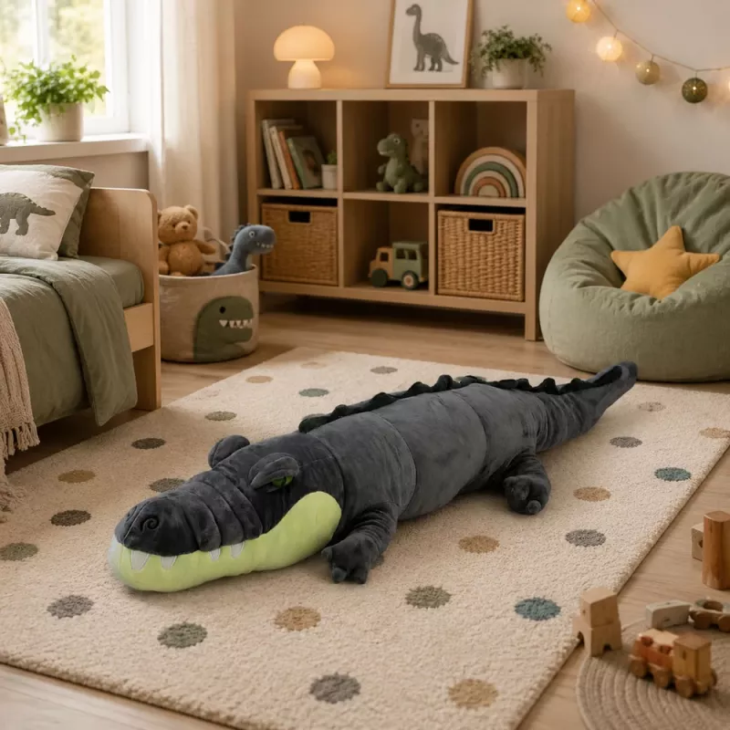 LEAN TOYS pehme krokodillimaskott – realistlik hall, 90 cm