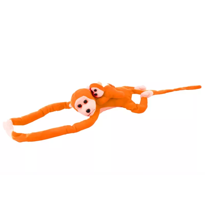 LEAN TOYS Plush Monkey with Baby Mascot, Orange with Sound 70 cm
