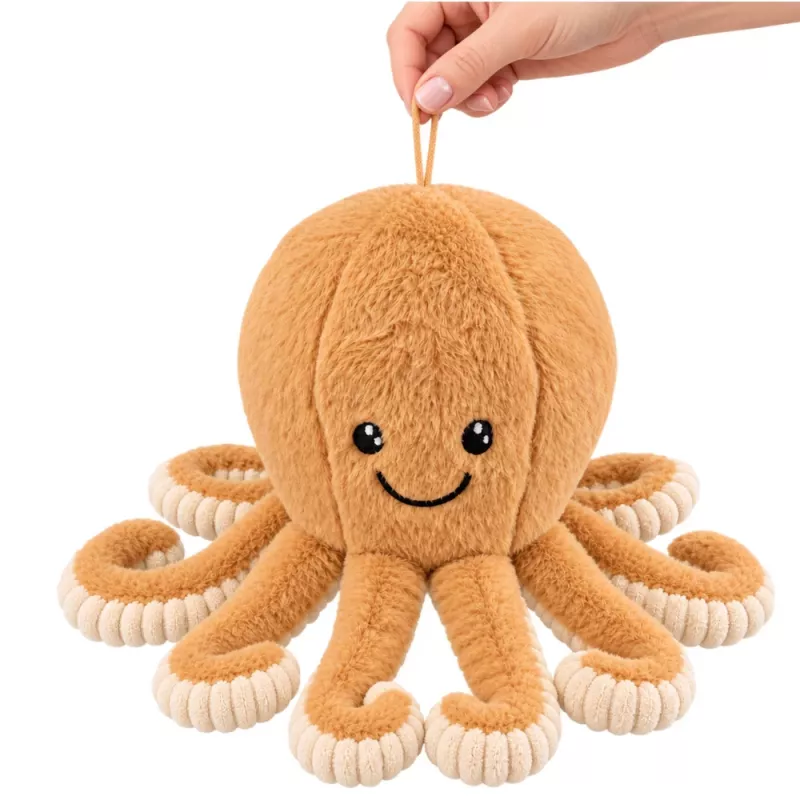 LEAN TOYS Plüüsist Kaheksajalg Elastsete Kombitsatega, beež 50 cm – Pehme kaisumänguasi