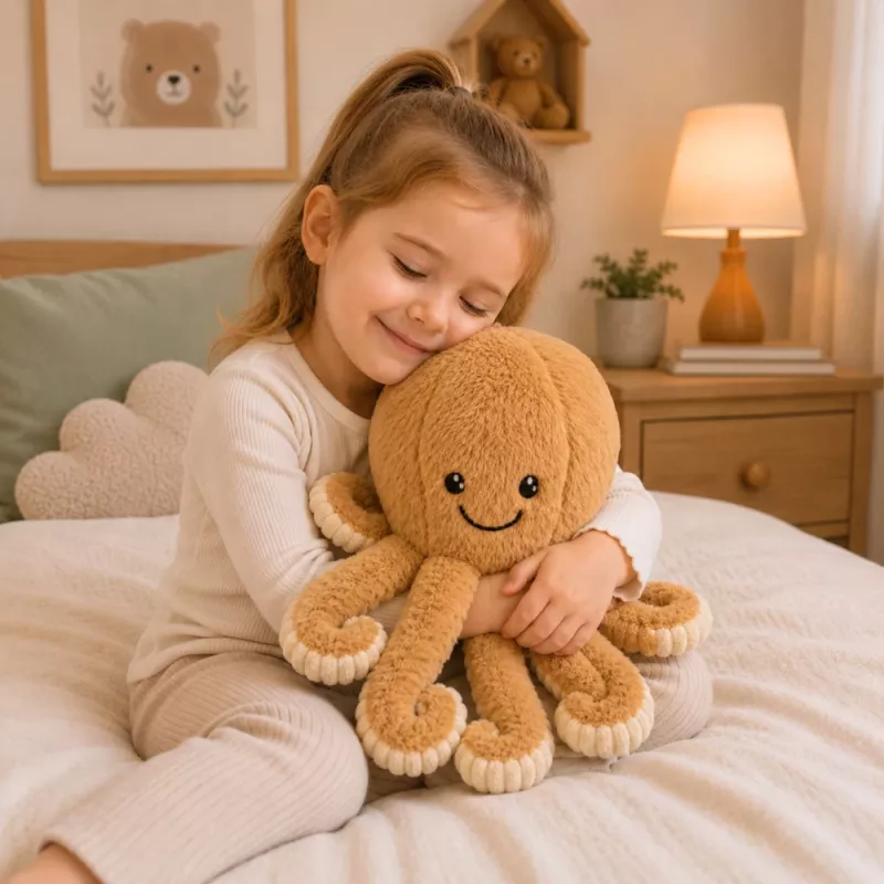 LEAN TOYS Plüüsist Kaheksajalg Elastsete Kombitsatega, beež 50 cm – Pehme kaisumänguasi