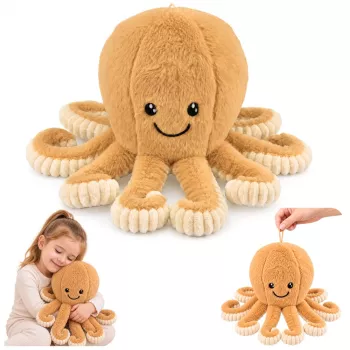 LEAN TOYS Plüüsist Kaheksajalg Elastsete Kombitsatega, beež 50 cm – Pehme kaisumänguasi
