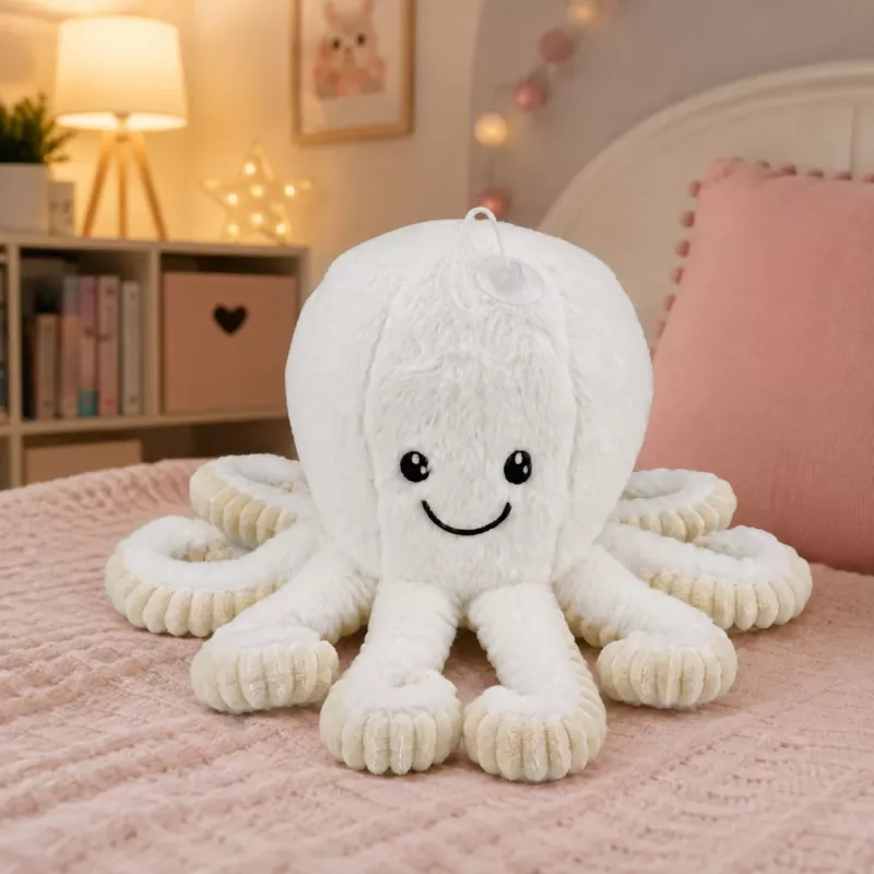 LEAN TOYS Plush Octopus iminapaga, valge, 16 cm – Pehme mereelukaaslane