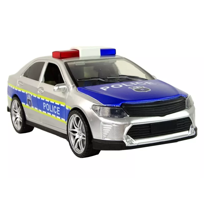 LEAN TOYS Police Car 1:14 Friction Drive Sounds Light Silver