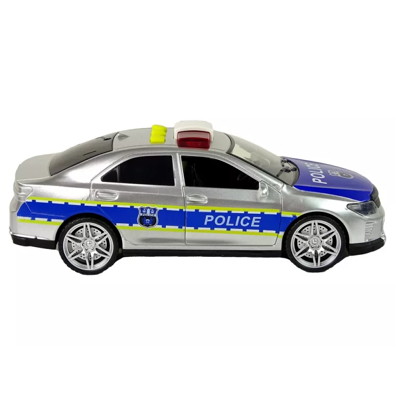 LEAN TOYS Police Car 1:14 Friction Drive Sounds Light Silver