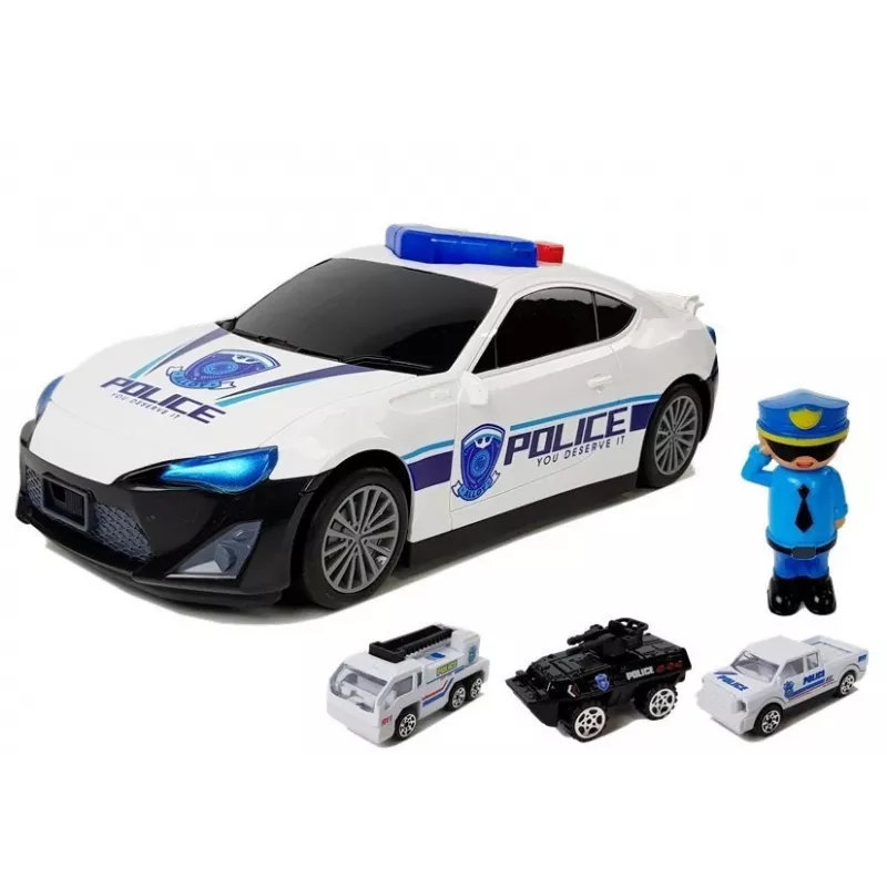 LEAN TOYS Police Car Storage Garage 2in1 Policeman Small Cars Sound Light