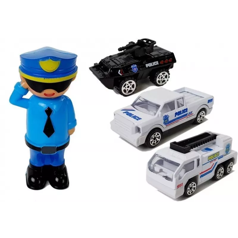 LEAN TOYS Police Car Storage Garage 2in1 Policeman Small Cars Sound Light