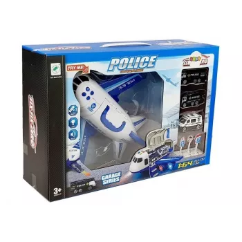 LEAN TOYS Politsei kokkupandav lennuk autodega 1:64 valguse ja heliga